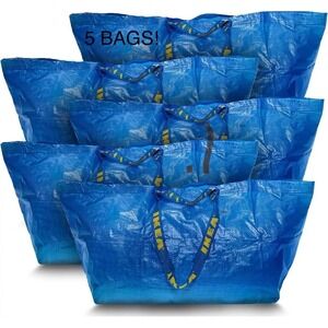 IKEA 5 FRAKTA LARGE BLUE BAGS Shopping Bag Laundry Storage Travel Tote